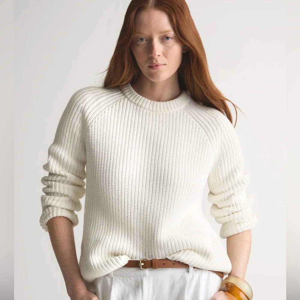 Quince Organic Cotton Fisherman Crew Sweater Cozy Ivory Knit Sz Large Classic